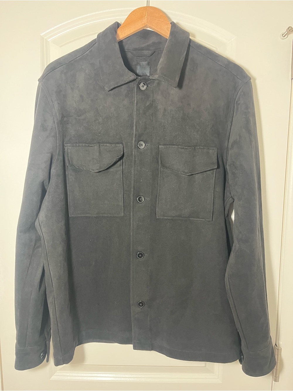 Men's Dark Gray Suede Button-Up Jacket